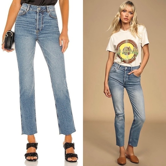 NWT BOYISH 90s Medium Wash Denim High Rise Straight Crop Raw Hem Relaxed Jean 26 - Picture 1 of 7